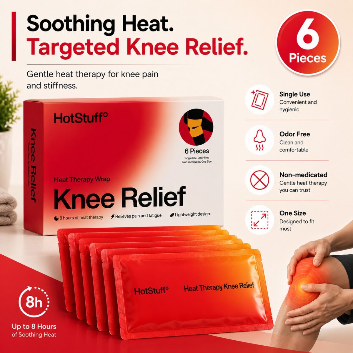 ARG HOTSTUFF Disposable Heat Therapy Knee Wrap – Pack of 6 - Image 3